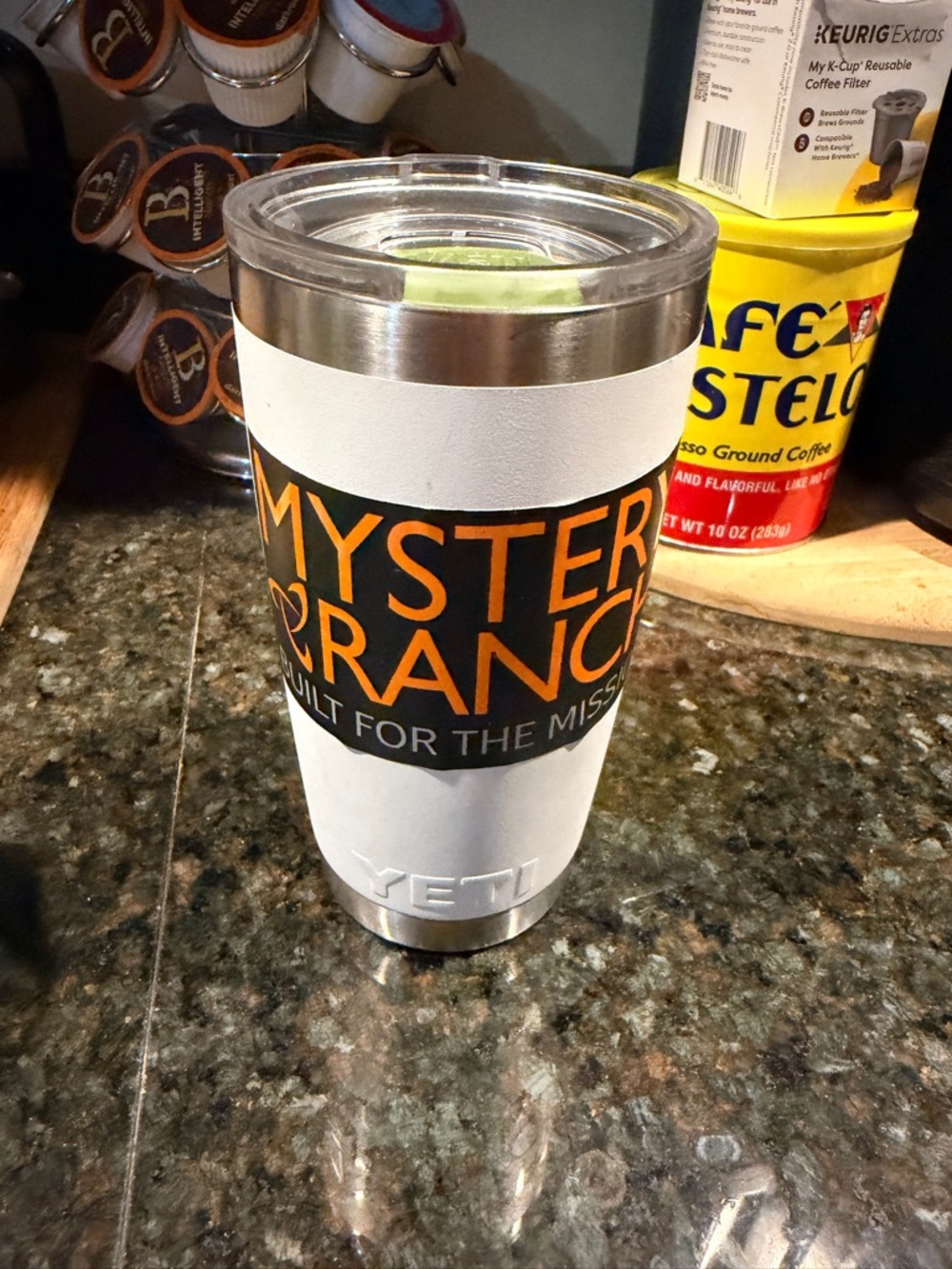 YETI White Stainless Steel Tumbler 20oz Green mag with Mystery Ranch Sticker ❤️ - Picture 5 of 9